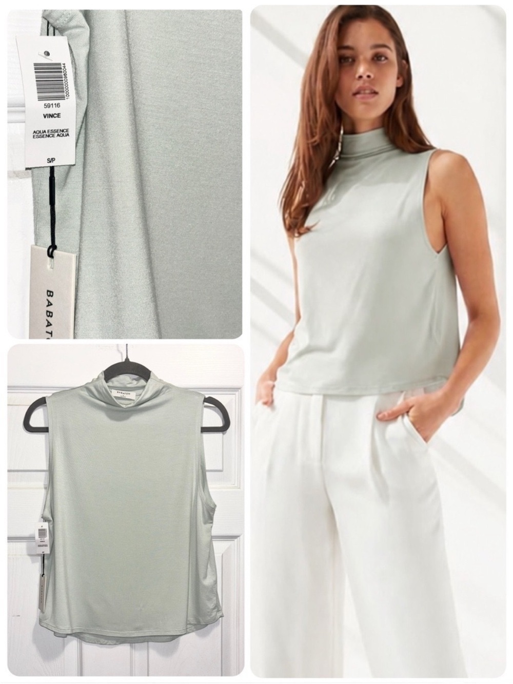 NWT Aritzia Babaton Vince Tank Top Sleeveless Blouse Aqua Essence size Small